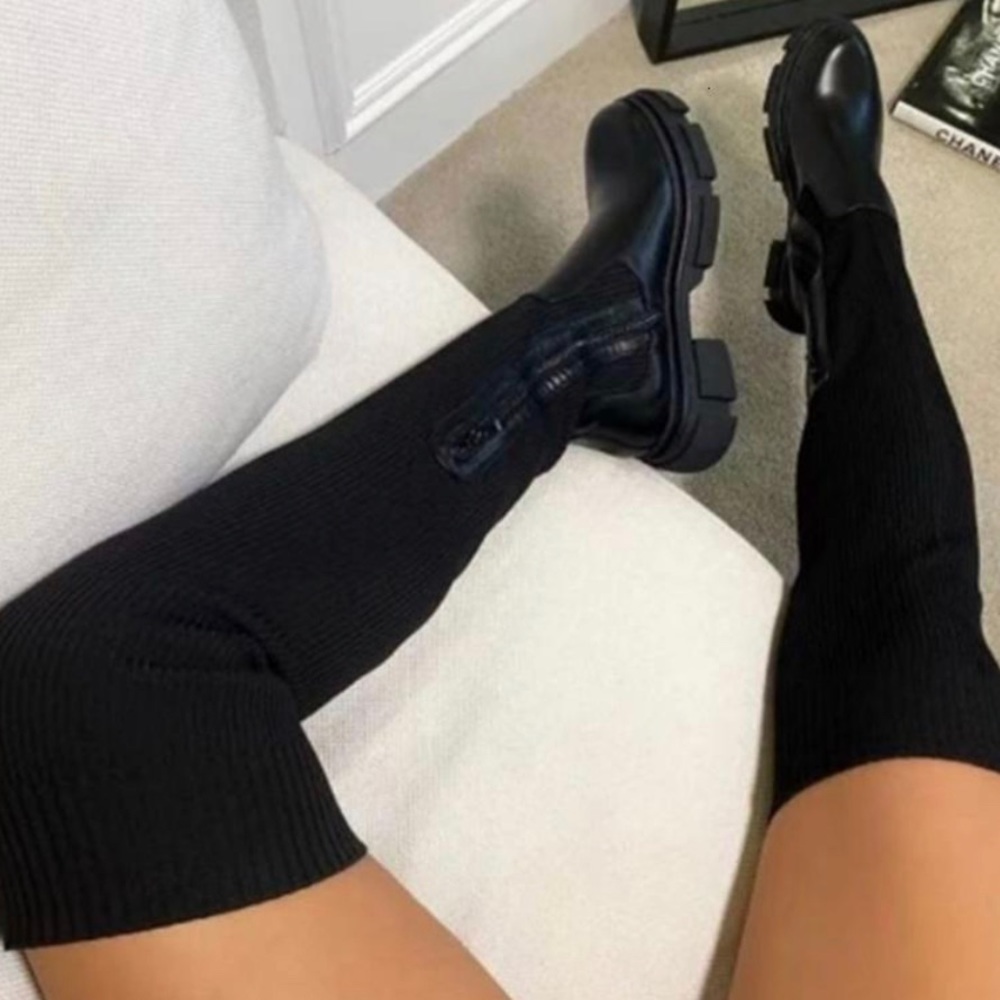 Flat Boot with thick sole, Breathable Knitting
